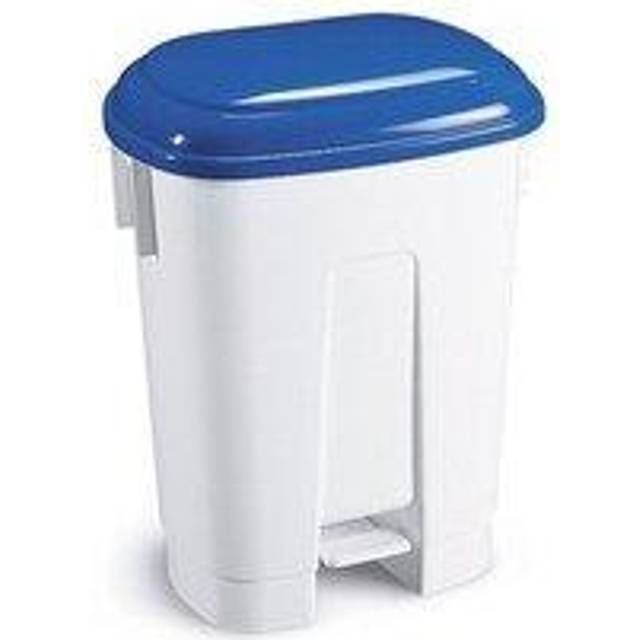 60L White Plastic Pedal Bin - Blue Lid