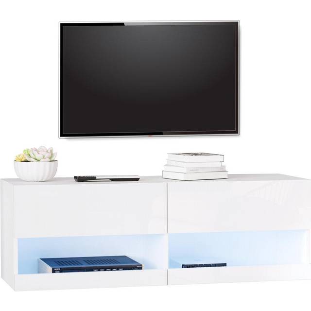 HOMCOM High Gloss TV Stand Cabinet with LED Lights, Wall Mount Media Unit for TVs up to 42 Inch for Living Room Bedroom