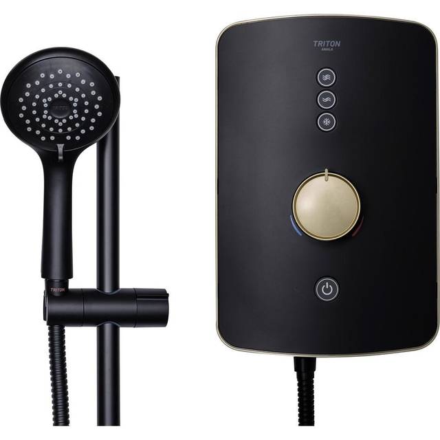 Amala Metallic 8.5kW Brushed Brass Electric Shower Matt Black Finish - Triton