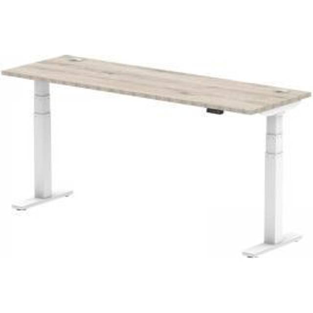 Air 1800x600mm Height Adjustable Desk Grey Oak Cable Ports White Leg