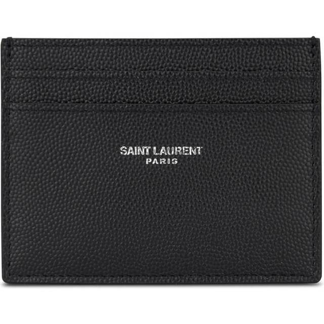 Saint Laurent Womens Black Branded Pebbled Leather Card Holder - BLACK