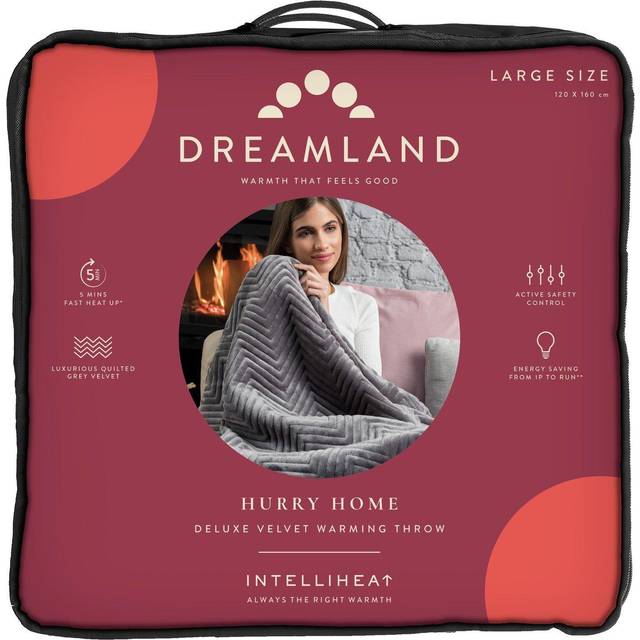 Dreamland 16822B Relaxwell Deluxe Velvet Herringbone Heated Throw - Grey