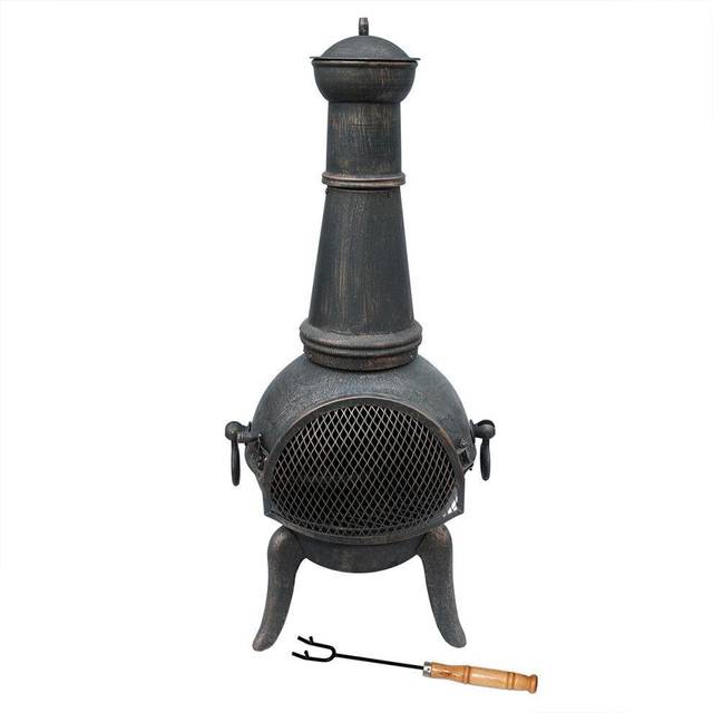 Extra-Large Cast Iron Chiminea Patio Heater - Black - One Size - Charles Bentley