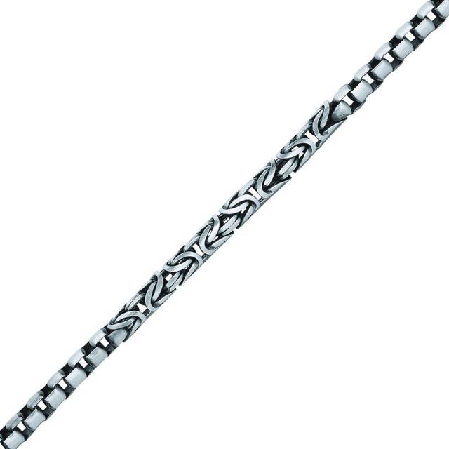 Jewelco London Ladies Sterling Silver Oxidised Brushed Box Link Byzantine Bracelet 5mm - GVB469