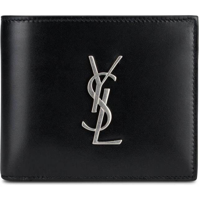 Saint Laurent, Accessoarer, Herr, ONE Size, Läder, Svart läderplånbok med metallisk logotyp - black (ONE SIZE)