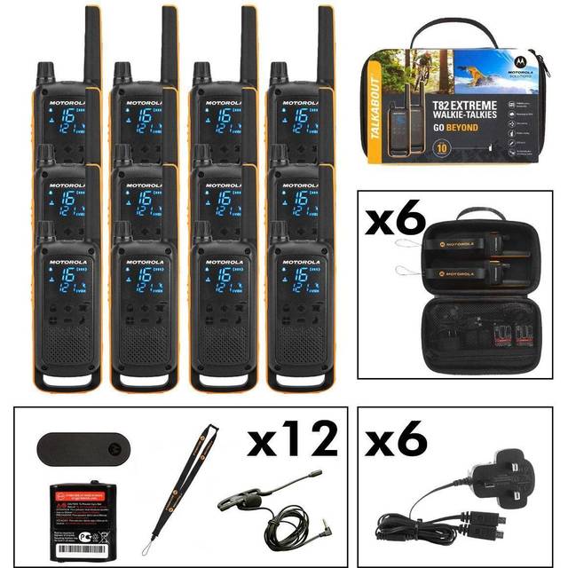 Walkie motorola t82 extreme + headsets + charger + suitcase 10 km model