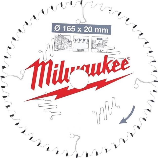 Milwaukee Thin Kerf Wood Cutting Circular Saw Blade 165mm 48T 20mm