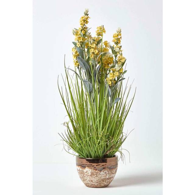 Yellow Artificial Lavender Plant Decorative Metallic Pot, 66 cm Tall