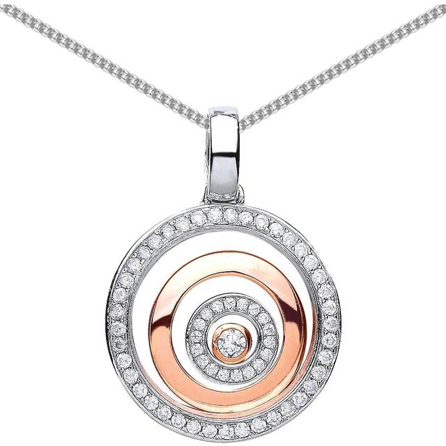 Jewelco London Ladies Rhodium & Rose Gold-Plated Sterling Silver Cubic Zirconia Floating Stone Halo Rings Pendant Necklace 18 inch - GVP337