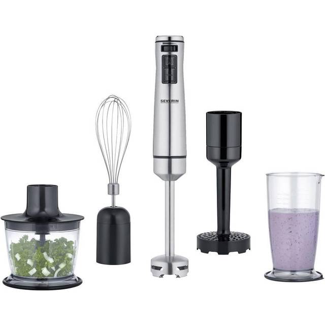 SEVERIN Stavmixer med premiumset, löstagbar mixerstav med fyra blad i rostfritt stål, med mixerstav, visp, multihackare, potatismosare och mixerkanna, SM 3774
