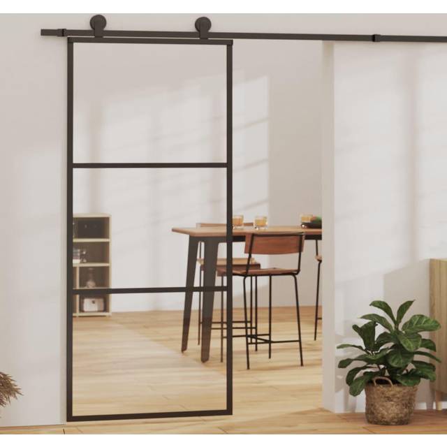 vidaXL Sliding Door Barn Door Sliding Door Panel ESG Glass and Aluminium Black