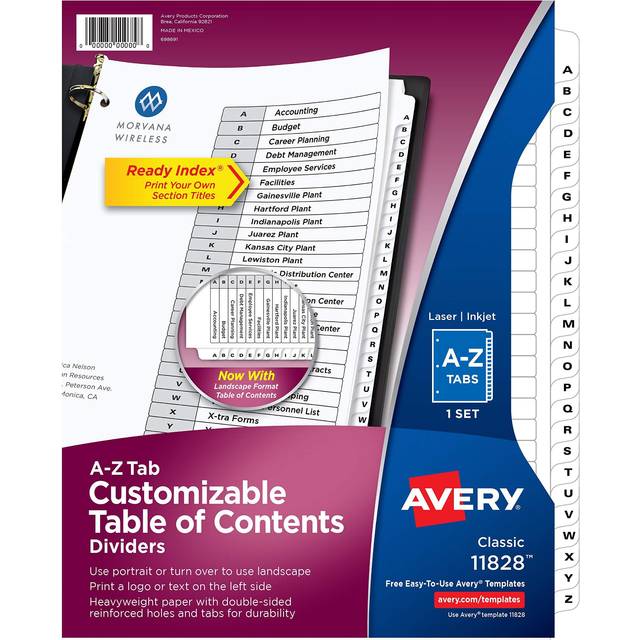 Avery A-Z Tab Dividers for 3-Ring Binders  Customizable Table of Conte