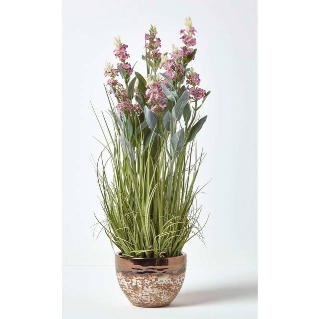Pink Artificial Lavender Plant Decorative Metallic Pot, 66 cm Tall - Purple