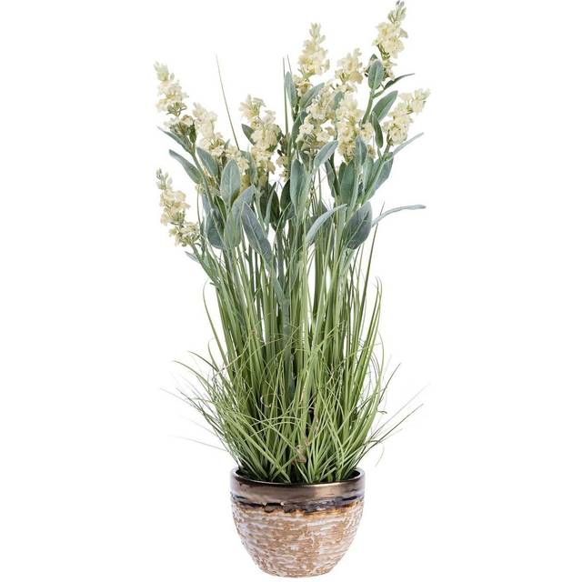 White Artificial Lavender Plant Decorative Metallic Pot, 66 cm Tall - Green