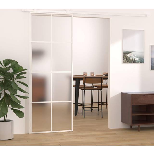 vidaXL Sliding Door Frosted ESG Glass and Aluminium 76x205 cm White