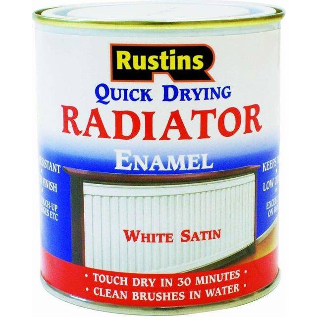 Rustins quick dry radiator enamel paint satin white 250ml