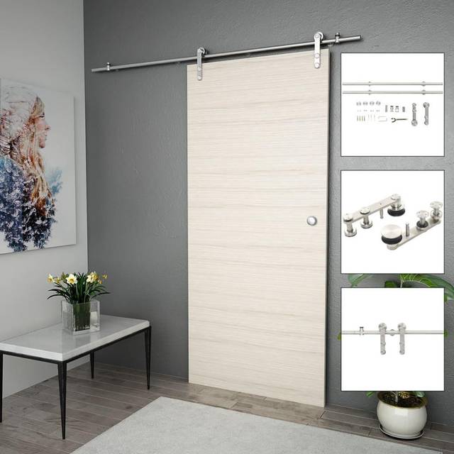 Skjutdörrsbeslag 183 cm rostfritt stål silver