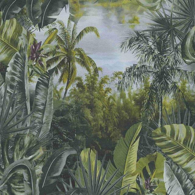 AS Creation Non-Woven Jungle Leaves Dark Green Design Paste The Wall Wallpaper