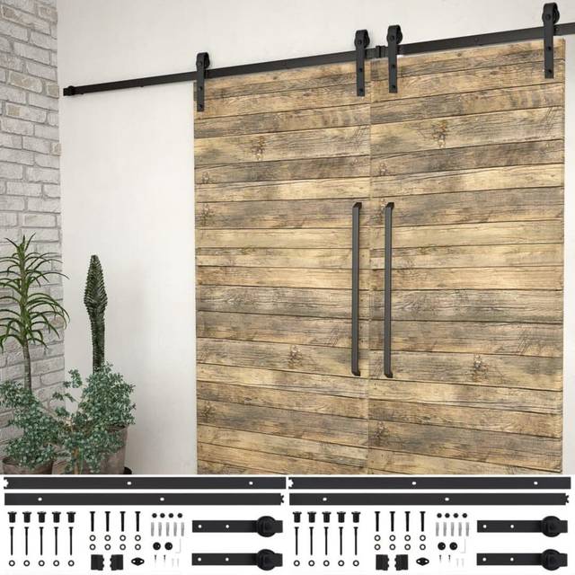 vidaXL Sliding Door Hardware Kits 2 pcs 183 cm Steel Black - black