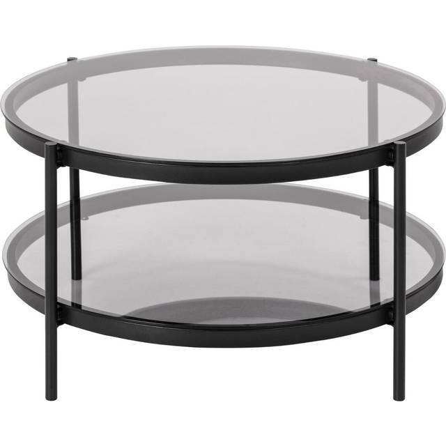 Bayonne Round Coffee Table in Black with Smoked Glass Top, none
