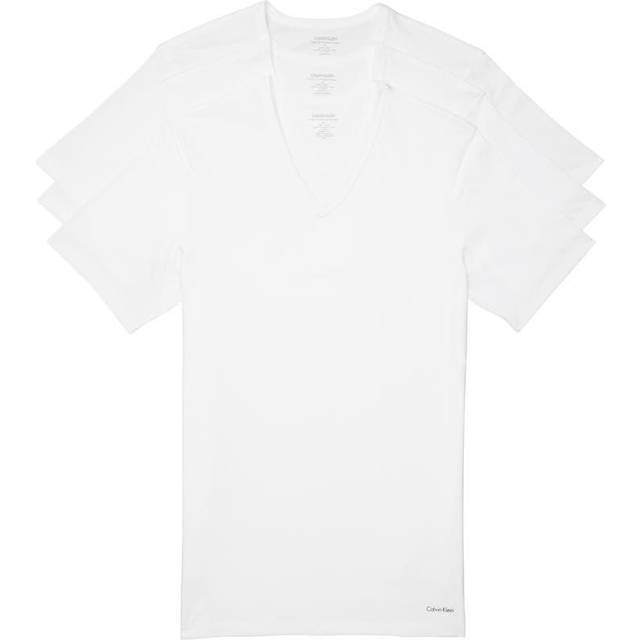 Calvin Klein Mens Cotton Classic 3-Pack Slim Fit Short Sleeve V-Neck U