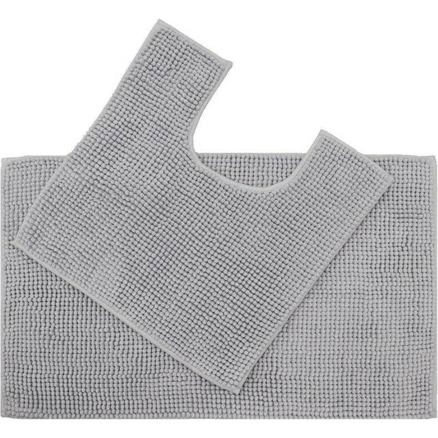 Supersoft Chenille Bobble Two Piece Bath & Pedestal Mat Set - Grey - One Size