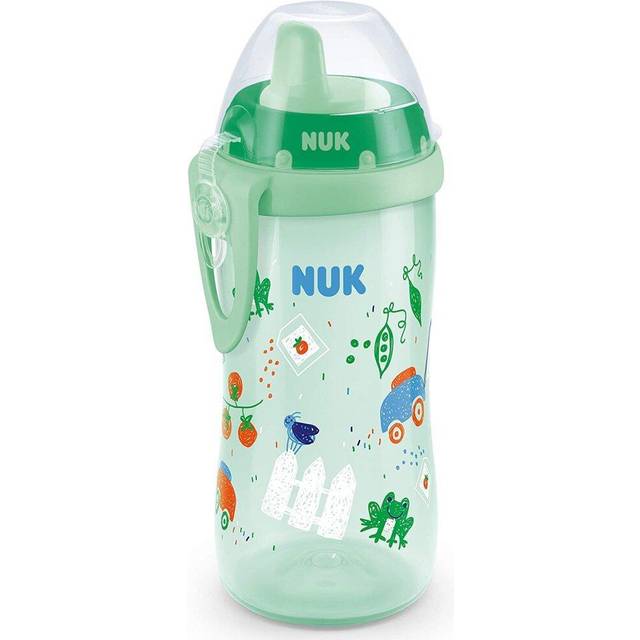 NUK First Choice+ Kiddy Cup Toddler Cup | 12 Months+ | Leak-Proof Toughened Spout | Clip & Protective Cap | BPA-Free | 300 ml | Green Garden