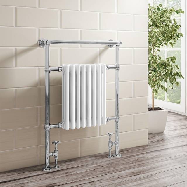White and Chrome Traditional Column Radiator with Towel Rail 952 x 659mm - Regent