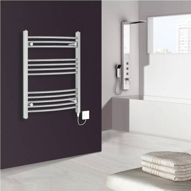 (750x600mm - Curved bars, Chrome) WarmeHaus Electric Heated Warming Towel Rail Bathroom Radiator