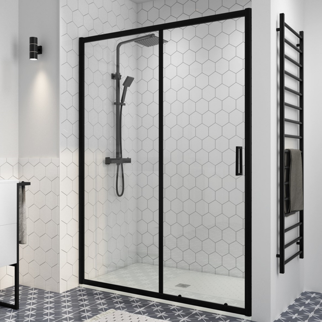8mm Glass Black 1000mm Sliding Shower Door - Pavo