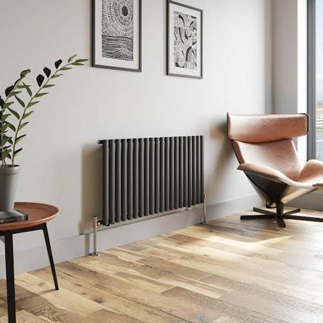 DuraTherm Horizontal Oval Tube Single Panel Designer Radiator - 600 x 1200mm Anthracite