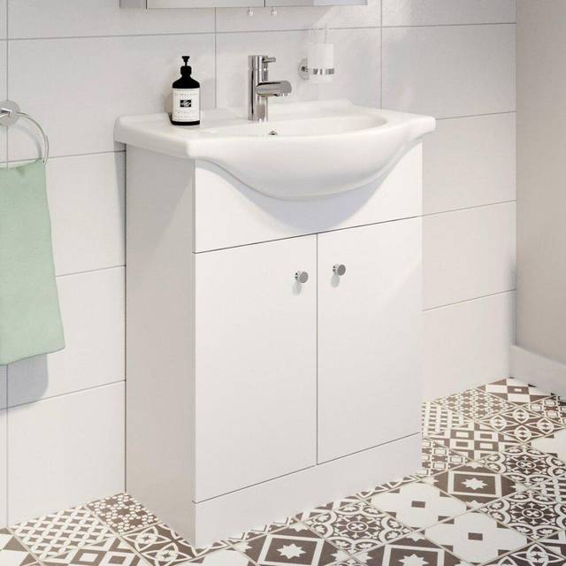 Bathroom Basin Sink Vanity Unit Single Tap Hole Floor Standing 650mm Matte White