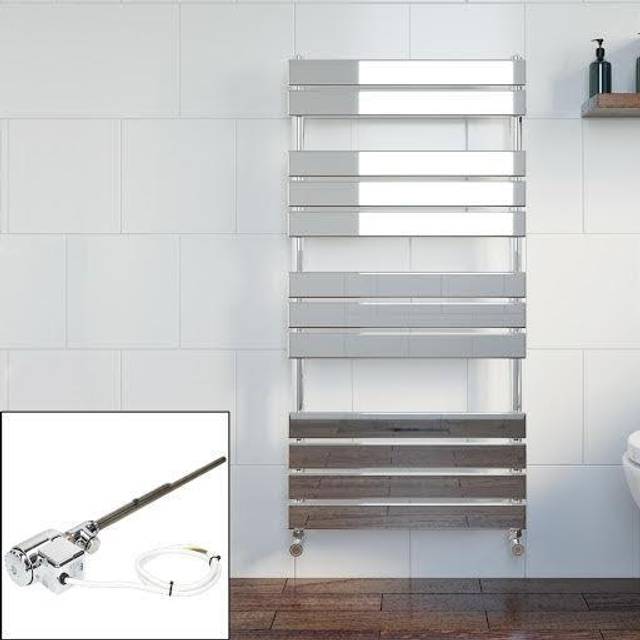 DuraTherm Dual Fuel Flat Panel Heated Towel Radiator - 1200 x 600mm - Thermostatic Chrome