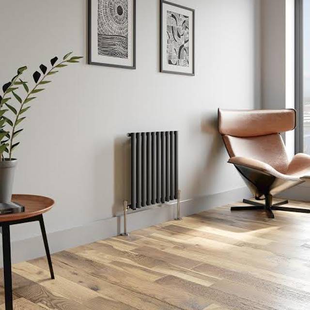 DuraTherm Horizontal Oval Tube Single Panel Designer Radiator - 600 x 600mm Anthracite