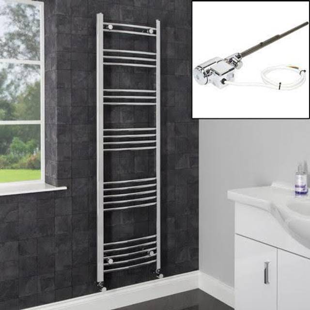 DuraTherm Dual Fuel Curved Heated Towel Radiator 1600 x 450mm Thermostatic