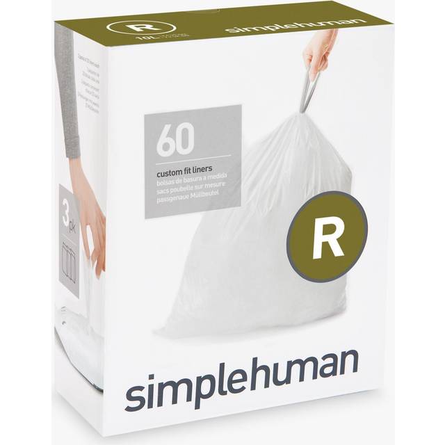 Simplehuman Code R Liners, Pack Of 60 Liners, 50% Recycled Custom Fit Bin Bags, 10L, White (10L)