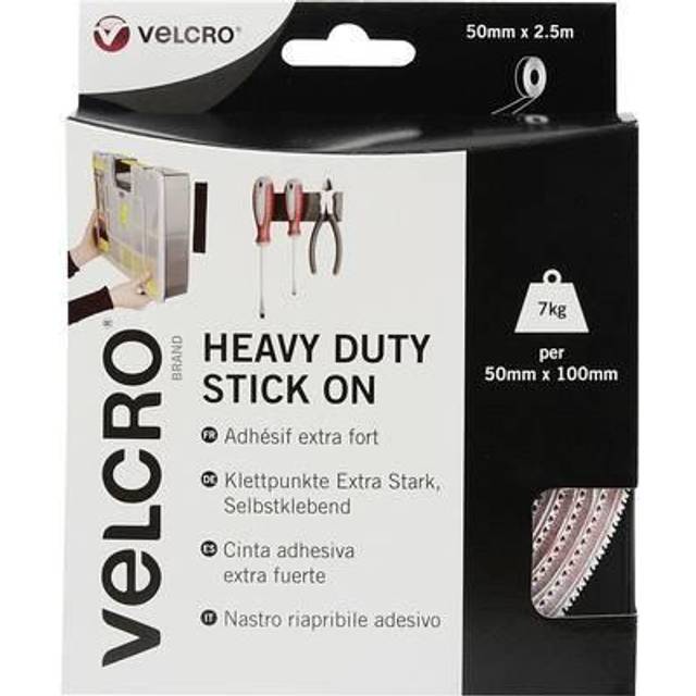 1 Pack - VELCROÂ® Brand VEL-EC60246 Heavy Duty Stick On Tape 50mm x 2.5m - White