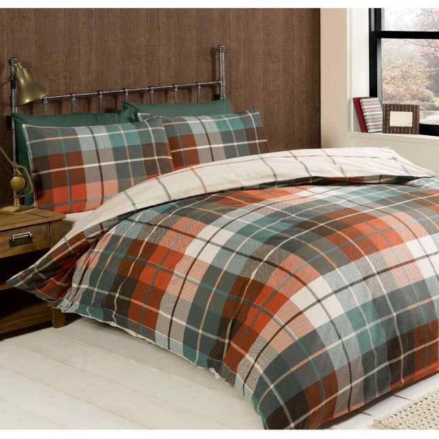 Rapport Home Furnishings Rapport Home Lomond Check Flannelette Duvet Set Terracotta King, Orange
