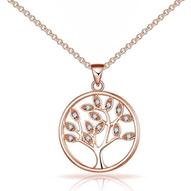 Rose gold plated tree of life necklace created with zircondia® crystals