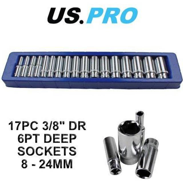 Us Pro 17pc 3/8 Dr Metric Deep Socket Set 6 Point 8 - 24mm 3258