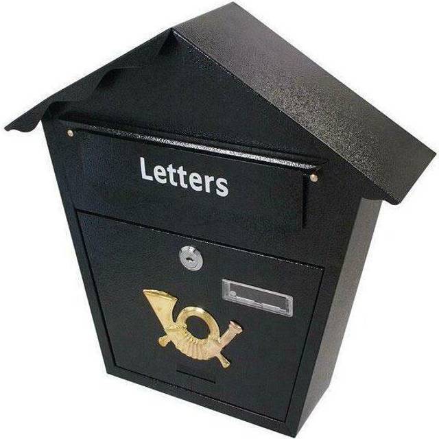 Wall Mounted Mail Letter Box Lockable Black Steel Post Mailbox Large Postbox