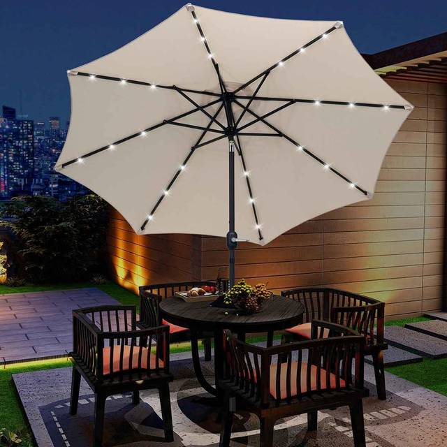 Outsunny Outdoor Garden Solar Power 24 LED light Parasol Sun Umbrella Crank Tilt | TJ Hughes