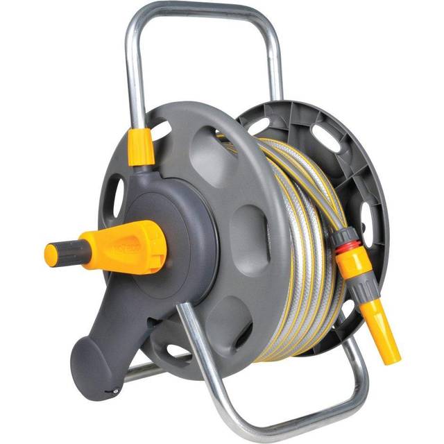 HOZELOCK - Compact Hose Reel 25m (? 12.5 mm) : Integrated Handle, Supplied with 25m of Multi-purpose Hose, Fittings and Nozzle, Max. Capacity 30m [247
