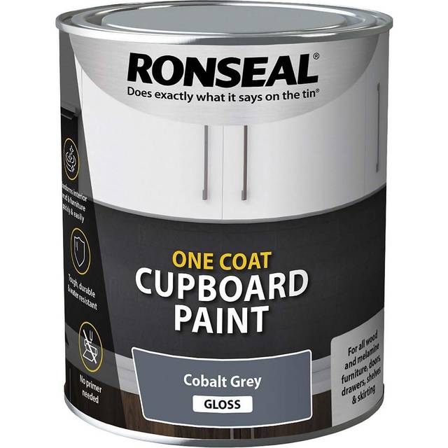 Ronseal One Coat Cupboard Paint Water Based, Colbolt Grey Gloss 750ml