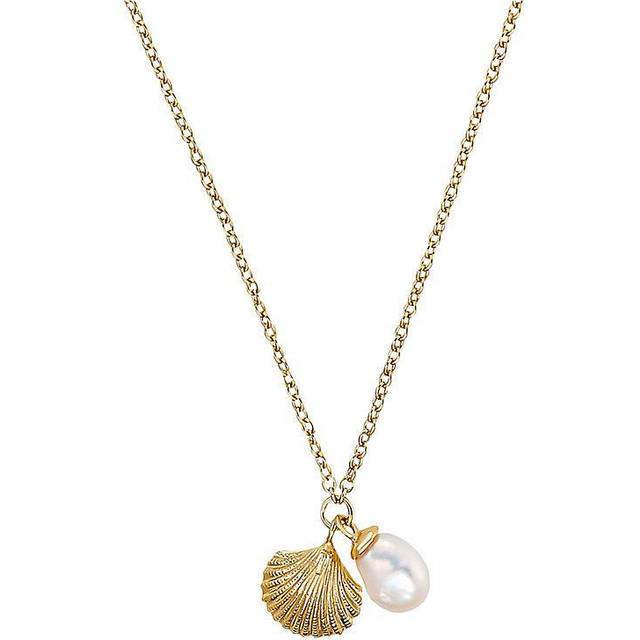 NOELANI halsband med hänge 925 sterling silver damhalsband, med sötvattensodlad pärla, 40+5 cm, guld, skal, Kommer i smyckespresentask, 2031725