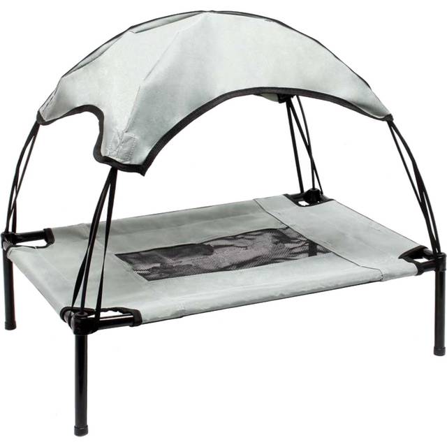 Wiltec Hundsäng med tak grå 76 x 60 x 16 cm storlek M till 25 kg utomhus kattsäng husdjur sovplats soltak