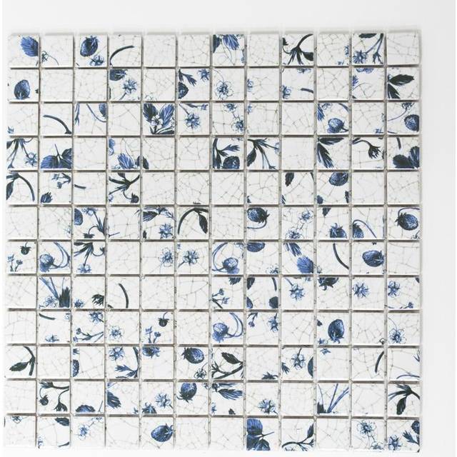 Mosaik Retro Square Mix Vit/Blå Blank 2,3X2,3Cm Pris Per Ark