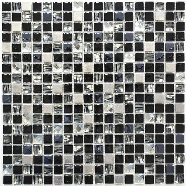Mosaik Square Crystal Steel Mix 1,5X1,5Cm Pris Per Ark