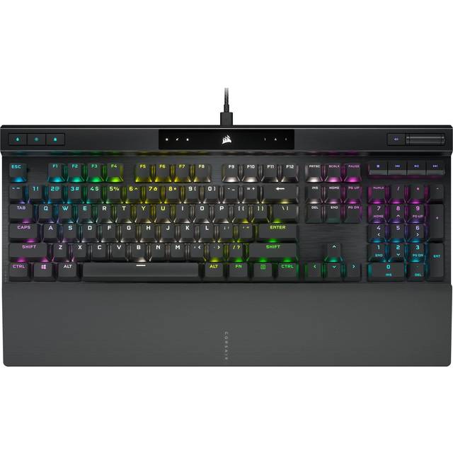 Corsair K70 PRO RGB optiskt-mekaniskt speltangentbord – OPX linjära brytare, PBT dubbel-shot-tangenter, 8 000 Hz hyperpolling, magnetiskt mjukt handstöd – NA-layout, QWERTY – svart