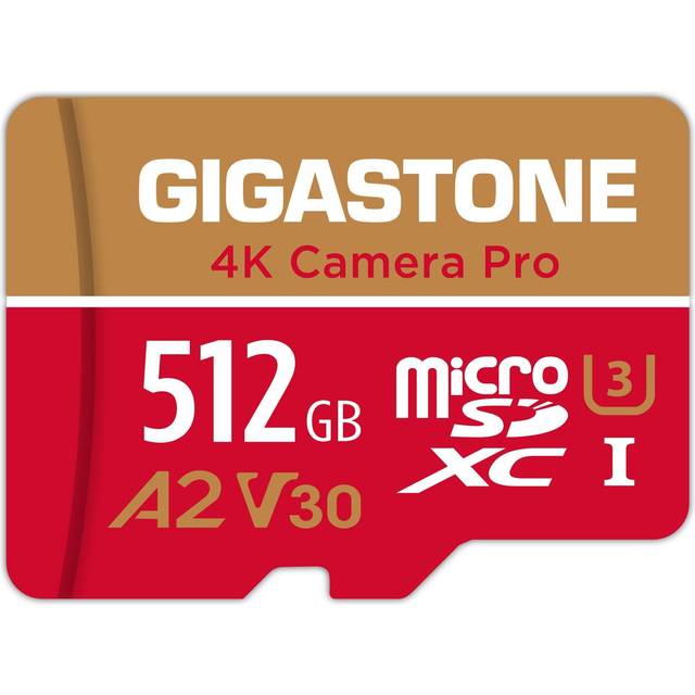 Gigastone Micro SD Card 512GB with SD Adapter + Mini-case, 4K Camera Pro, 4K UHD Video Recording, GoPro SD card Action Camera Drone Compatible, R/W up